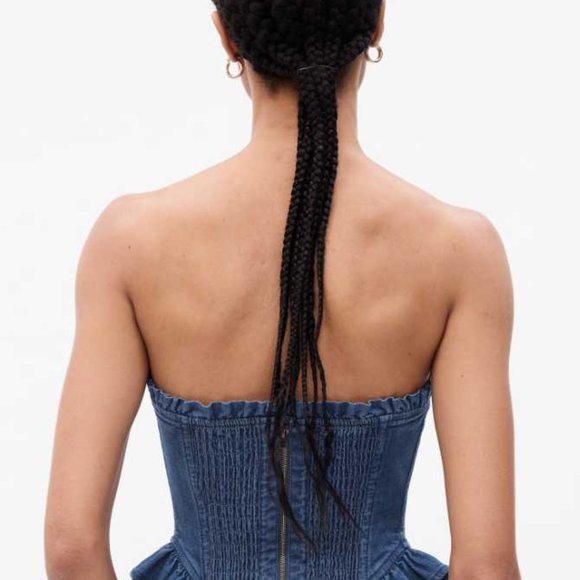 New women's M Gap x LoveShackFancy denim corset top - Picture 3 of 11